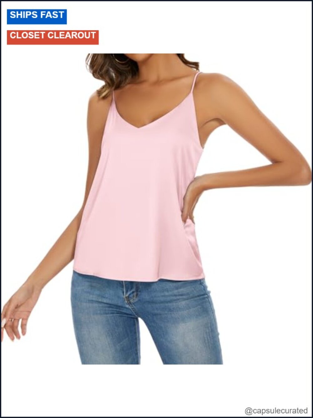 Silky V-Neck Camisole Tank Top Sleeveless Loose Fit Blouse - Picture 5 of 6